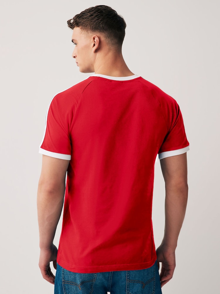 adidas Red Adicolor Classics 3-Stripes 100% Cotton T-Shirt - Image 2 of 4 adidas Red Adicolor Classics 3-Stripes 100% Cotton T-Shirt - Image 2 of 4