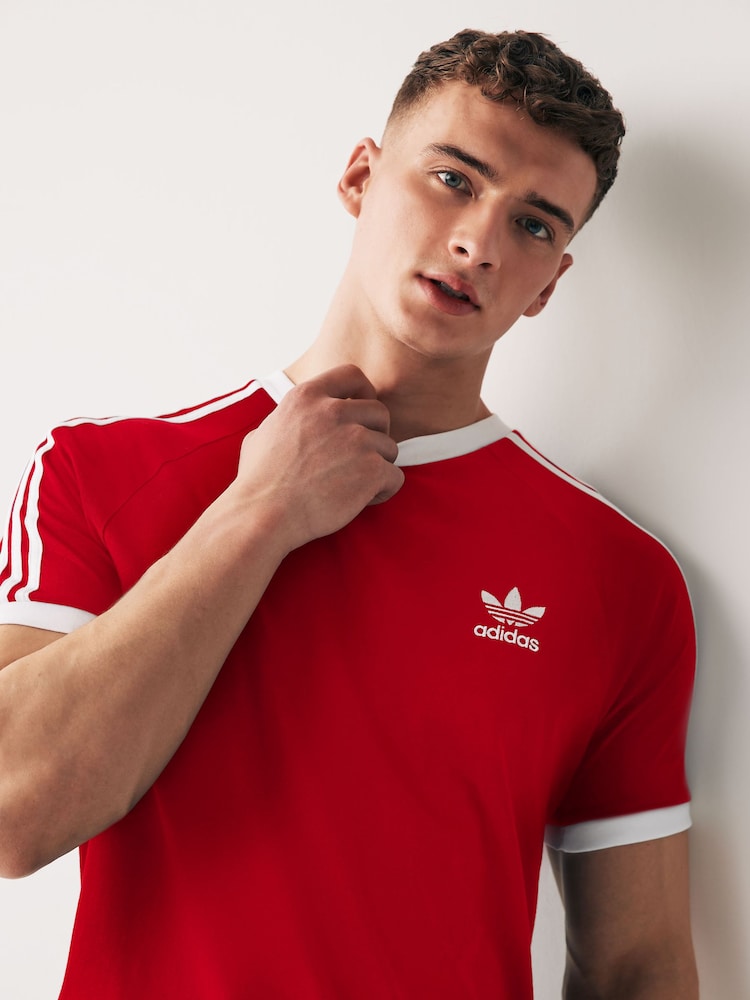 Buy adidas Red Adicolor Classics 3-Stripes 100% Cotton T-Shirt
