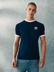 adidas Blue Navy Adicolor Classics 3-Stripes 100% Cotton T-Shirt - Image 1 of 5