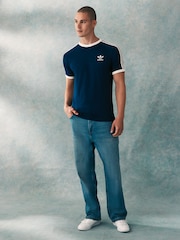 adidas Blue Navy Adicolor Classics 3-Stripes 100% Cotton T-Shirt - Image 2 of 5