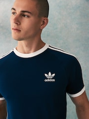 adidas Blue Navy Adicolor Classics 3-Stripes 100% Cotton T-Shirt - Image 4 of 5