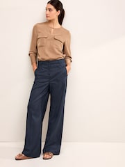 Navy Blue Tailored Check Wide Leg Trousers - Image 2 of 7