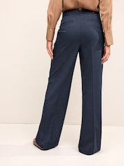 Navy Blue Tailored Check Wide Leg Trousers - Image 4 of 7