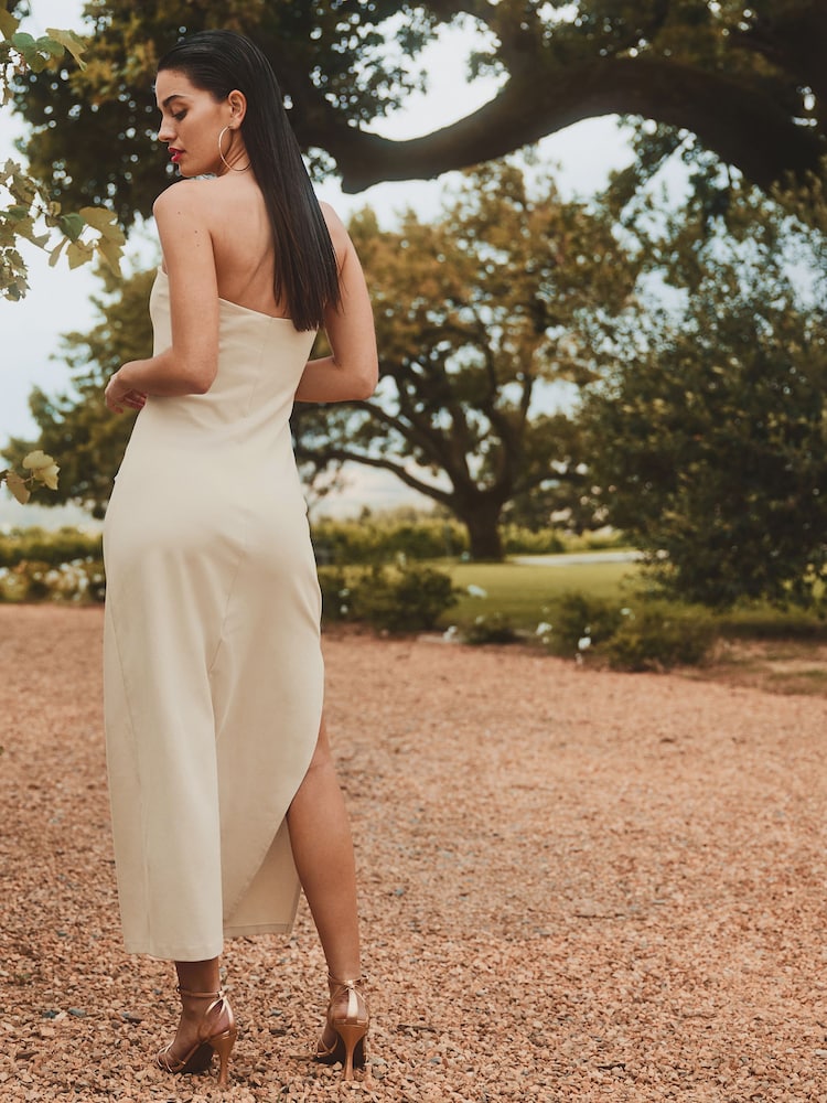 Neutral Textured Bandeau Midi Dress - Image 2 of 6 Neutral Textured Bandeau Midi Dress - Image 2 of 6