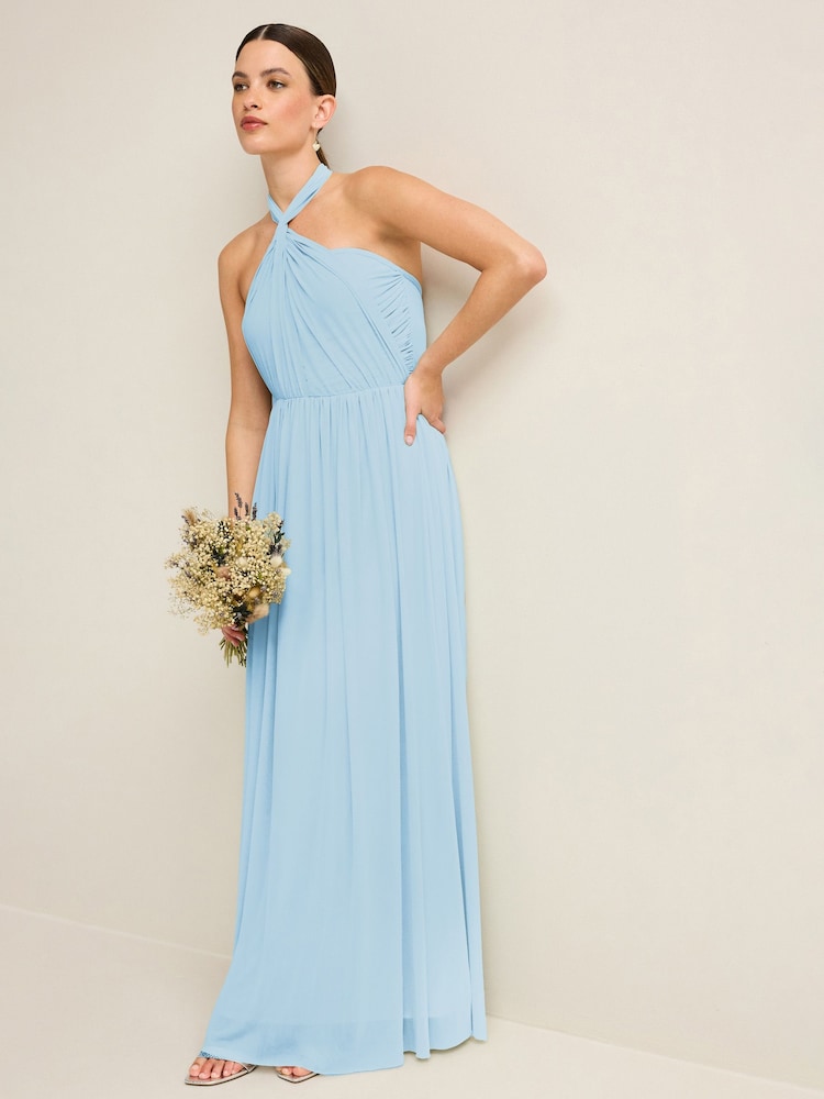 Bleu clair - Robe longue de demoiselle d’honneur de mariage en maille Multiway - Image 4 of 8