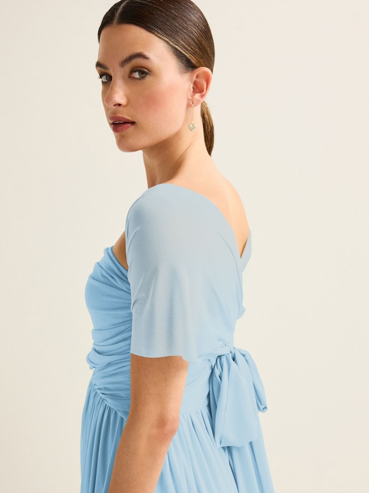 Bleu clair - Robe longue de demoiselle d’honneur de mariage en maille Multiway - Image 5 of 8