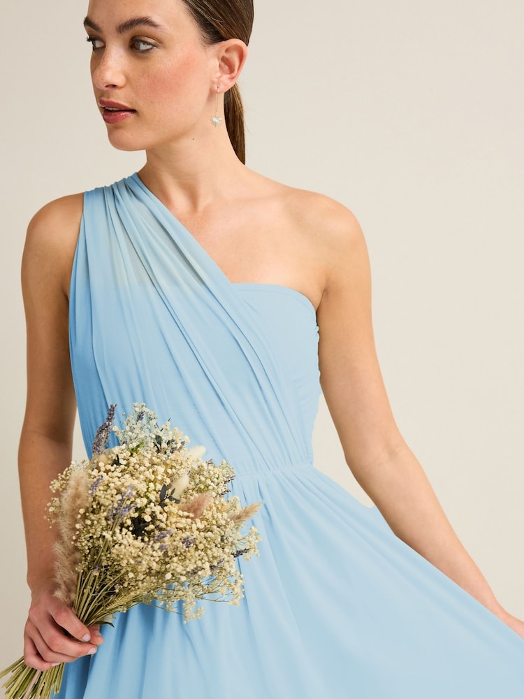 Bleu clair - Robe longue de demoiselle d’honneur de mariage en maille Multiway - Image 6 of 8