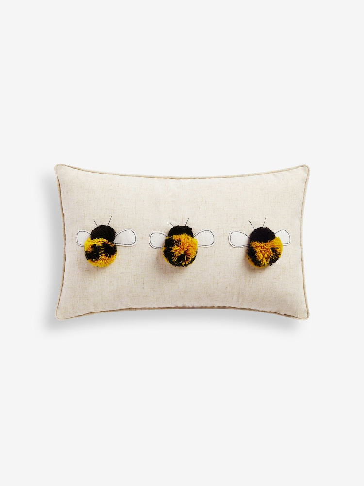 Ochre Yellow 50 x 30cm Tufted Pom Bee Trio Cushion - Image 2 of 4