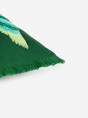 Bright Green Velvet Beaded Parrot Oblong Cushion - Image 2 of 7