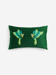 Bright Green Velvet Beaded Parrot Oblong Cushion - Image 5 of 7
