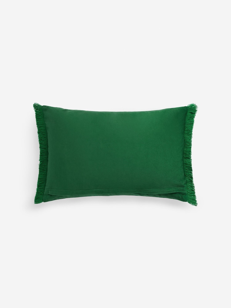 Bright Green Velvet Beaded Parrot Oblong Cushion - Image 6 of 7