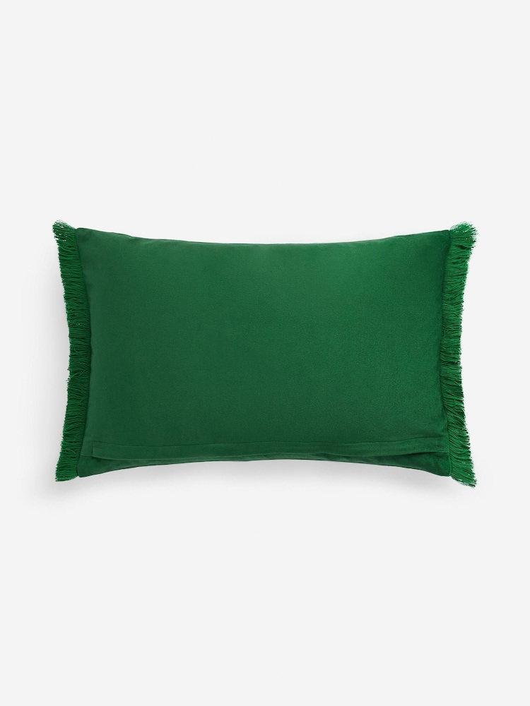 Bright Green Velvet Beaded Parrot Oblong Cushion - Image 7 of 7