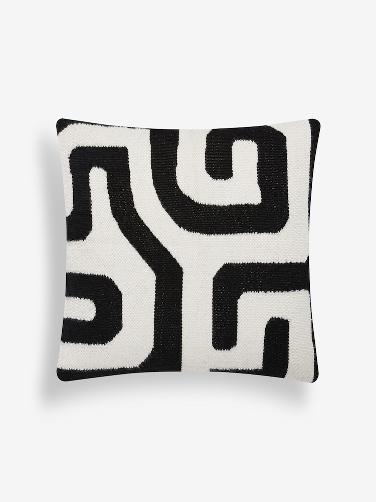 Black/White 50 x 50cm Indoor Outdoor Abstract Wiggle Cushion - Image 3 of 4