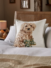 Sage Green Charlie Cockapoo Floral Boots 43 x 43cm Cushion - Image 1 of 6