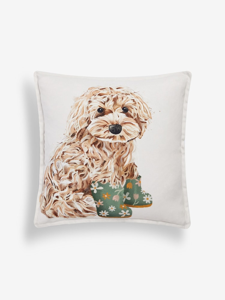 Sage Green Charlie Cockapoo Floral Boots 43 x 43cm Cushion - Image 2 of 6