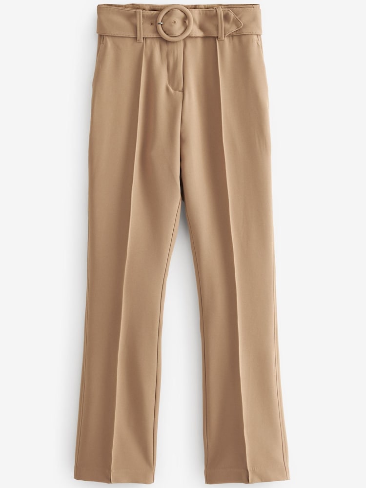 Camel Brown Tailored Belted Straight Trousers - Image 5 of 5 Camel Brown Tailored Belted Straight Trousers - Image 5 of 5