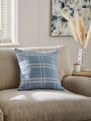 Blue 50 x 50cm Windowpane Check 100% Cotton Cushion - Image 1 of 5