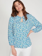 M&Co Blue Ditsy Print Collar Top - Image 1 of 5