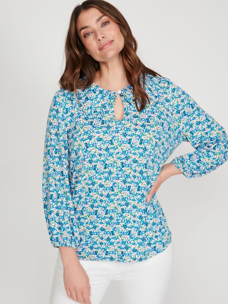 M&Co Blue Ditsy Print Collar Top - Image 1 of 5