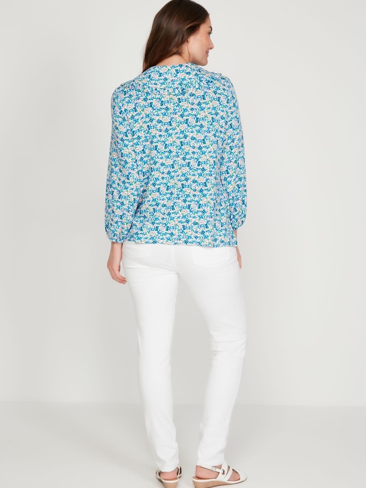 M&Co Blue Ditsy Print Collar Top - Image 2 of 5