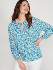 M&Co Blue Ditsy Print Collar Top - Image 4 of 5