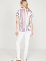 M&co Gestreiftes Hemd mit V-Ausschnitt, Weiss - Bild 2 von 5