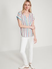M&co Gestreiftes Hemd mit V-Ausschnitt, Weiss - Bild 4 von 5