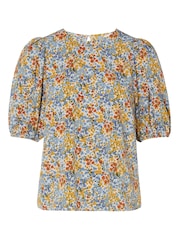 M&co Geblümte Bluse mit Puffärmeln, Blau - Bild 6 von 6