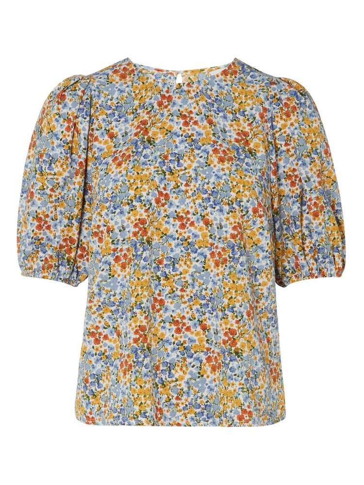 M&co Geblümte Bluse mit Puffärmeln, Blau - Bild 6 von 6