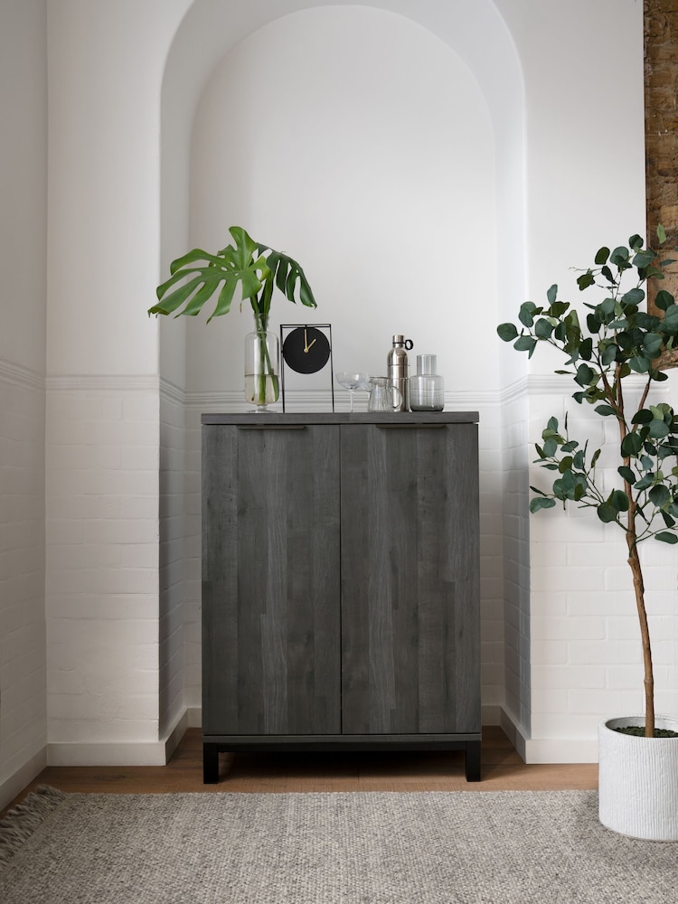 Black Bronx Oak Effect Drinks Cabinet - Image 1 of 10