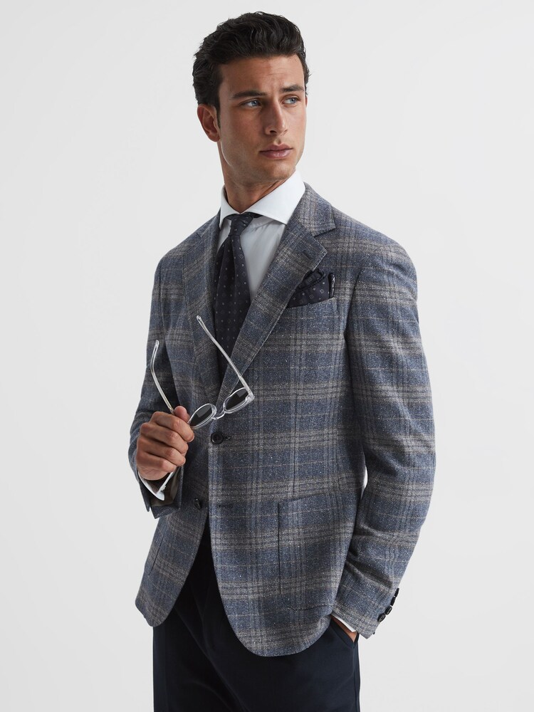 Reiss Airforce Blue Bloomsbury Wool-Silk Blend Slim Fit Blazer - Image 1 of 11