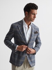 Reiss Airforce Blue Bloomsbury Wool-Silk Blend Slim Fit Blazer - Image 6 of 11