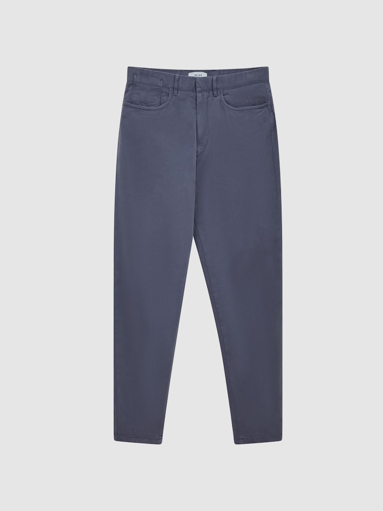 Reiss Airforce Blue Hammond Brushed Cotton Relaxed Fit Trousers - Image 2 of 6
