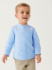 Blue Grandad Collar Linen Mix Shirt (3mths-7yrs) - Image 1 of 1