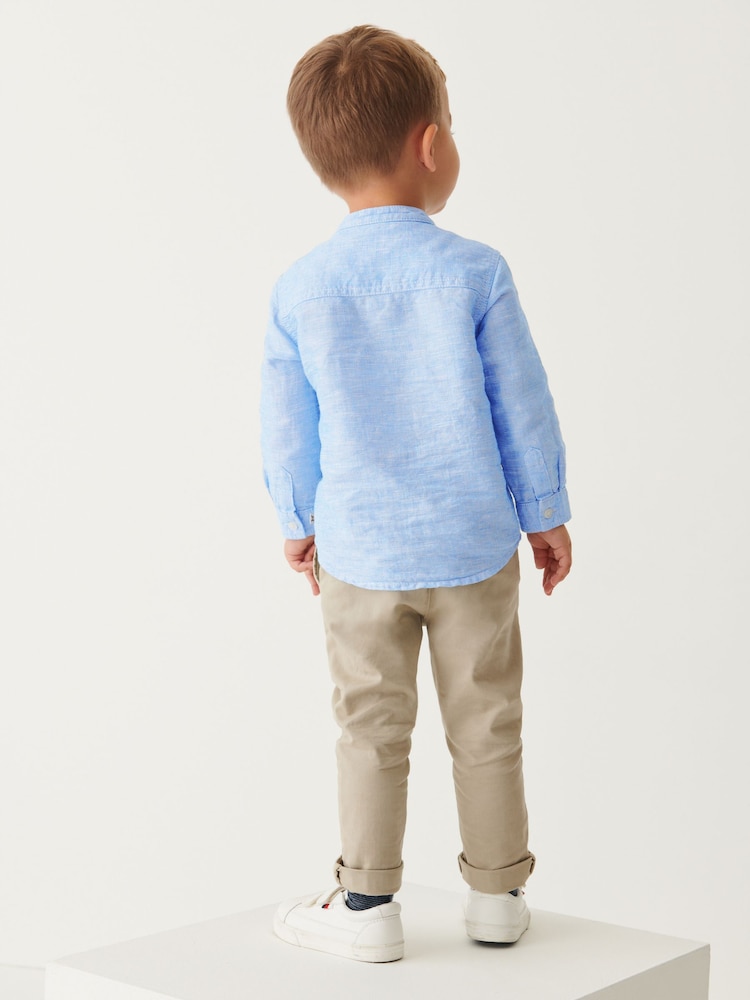 Blue - Grandad Collar Linen Mix Shirt (3mths-7yrs) - Image 2 of 7