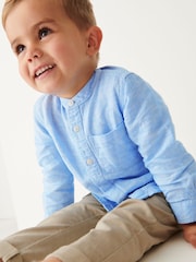 Blue - Grandad Collar Linen Mix Shirt (3mths-7yrs) - Image 3 of 7