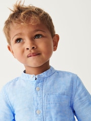 Blue - Grandad Collar Linen Mix Shirt (3mths-7yrs) - Image 4 of 7