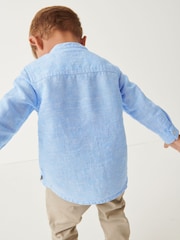 Blue - Grandad Collar Linen Mix Shirt (3mths-7yrs) - Image 5 of 7