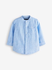 Blue - Grandad Collar Linen Mix Shirt (3mths-7yrs) - Image 6 of 7