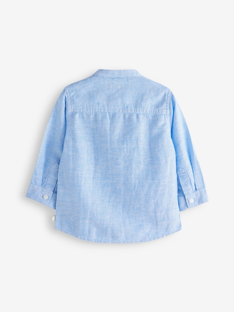 Blue - Grandad Collar Linen Mix Shirt (3mths-7yrs) - Image 7 of 7