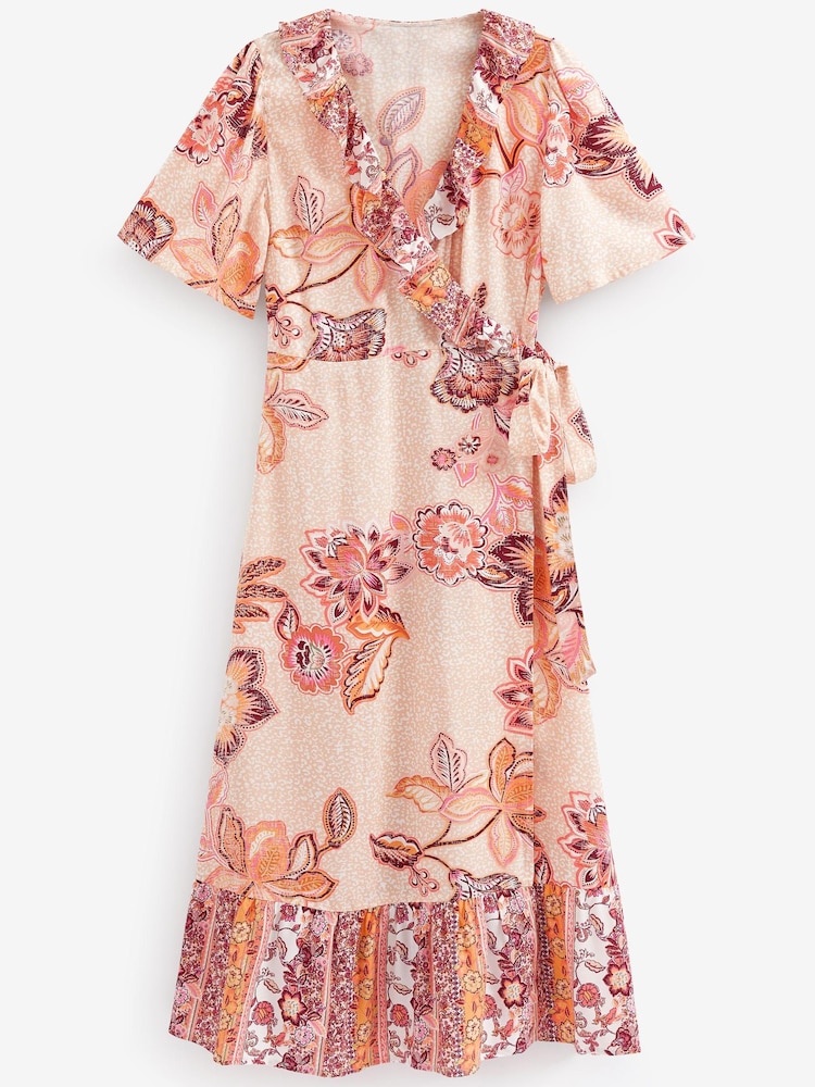 Pink Floral Wrap Midi Summer Dress - Image 5 of 5