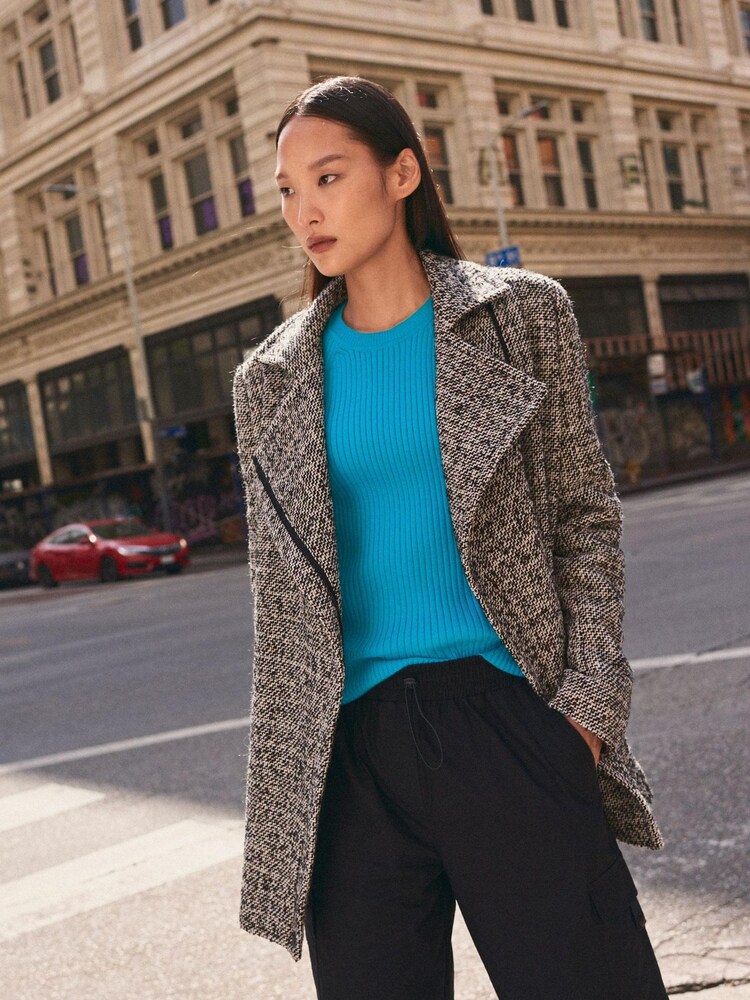 Black/White Tweed Biker Coat - Image 1 of 1 Black/White Tweed Biker Coat - Image 1 of 1