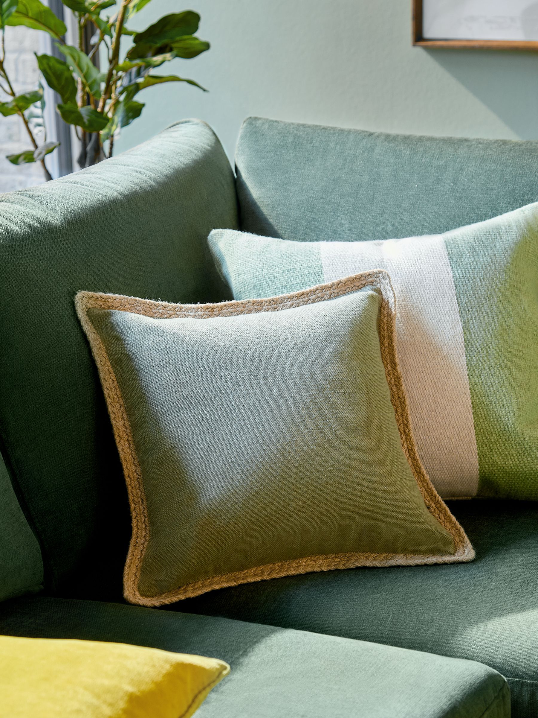 Buy Sage Green Sorrento Jute Edge Indoor Outdoor 43 x 43cm Cushion from Next Luxembourg