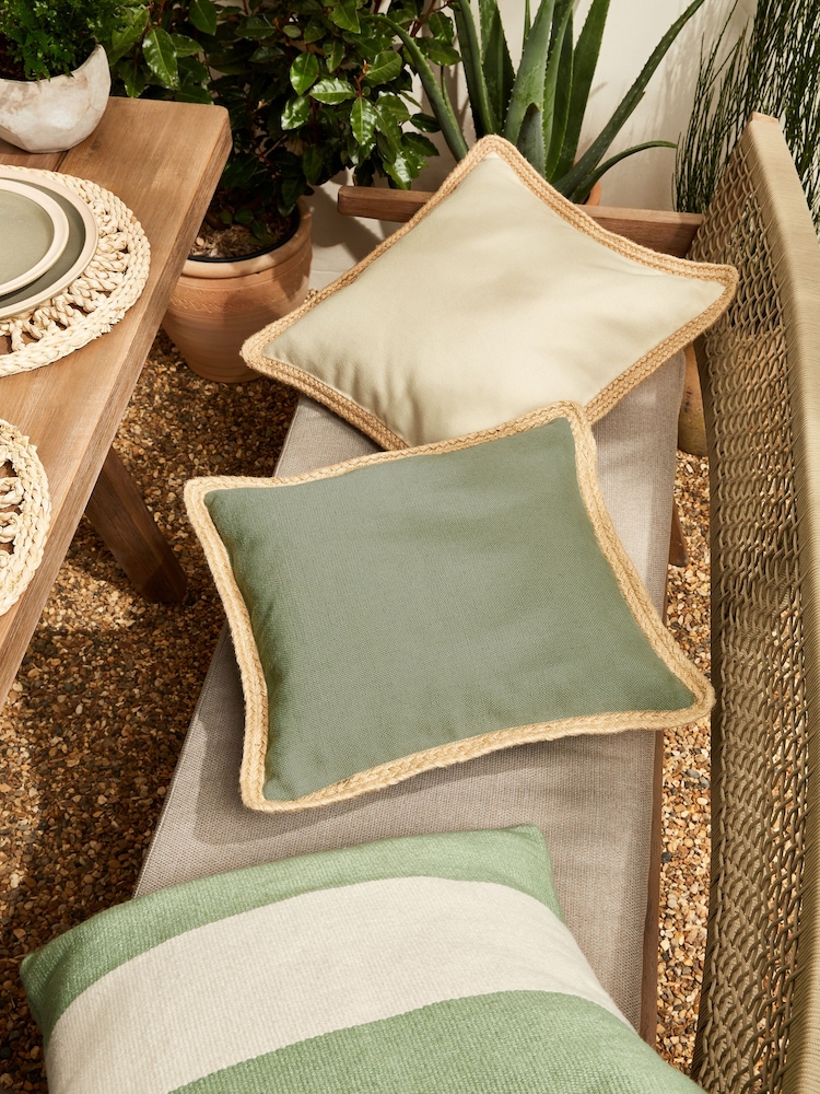 Sage Green Sorrento Jute Edge Indoor/Outdoor 43 x 43cm Cushion - Image 2 of 6