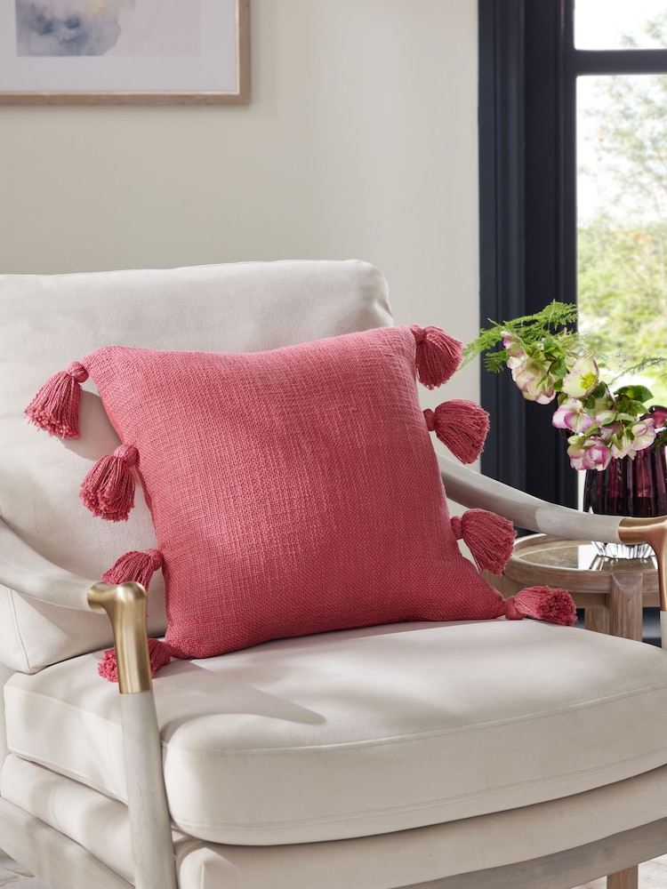 Rose Pink 43 x 43cm Sahara Tassel Cushion - Image 1 of 1 Rose Pink 43 x 43cm Sahara Tassel Cushion - Image 1 of 1