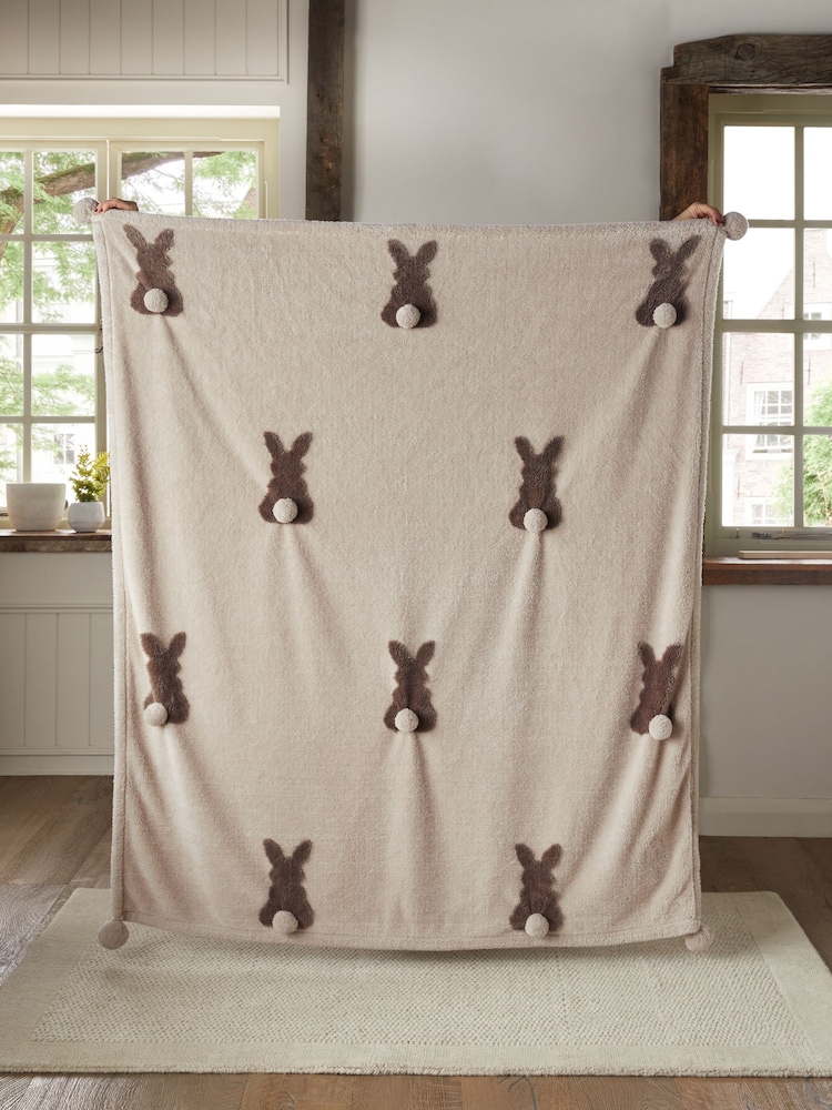 Neutral Base Cosy Bunny Appliqué Throw - Image 2 of 5