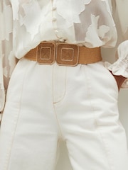 Natural Square Buckle Wide Raffia Belt - Image 1 of 4