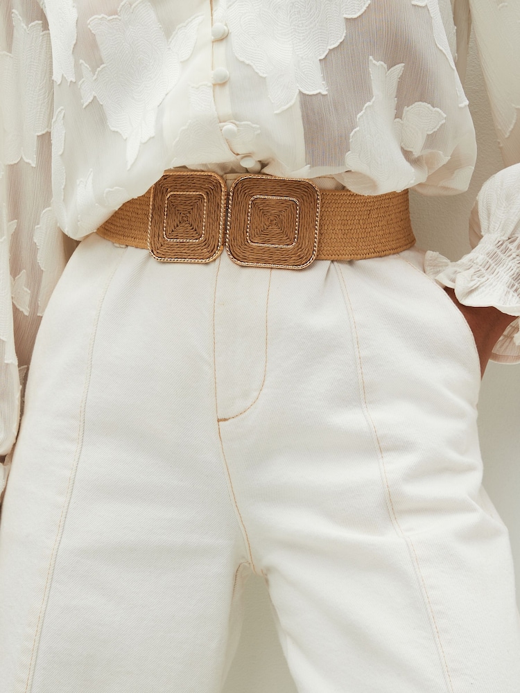 Natural Square Buckle Wide Raffia Belt - Image 1 of 4