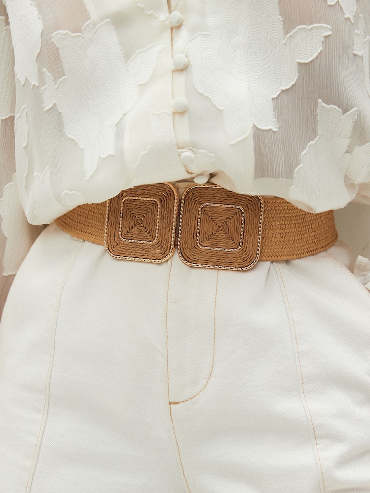 Natural Square Buckle Wide Raffia Belt - Image 2 of 4