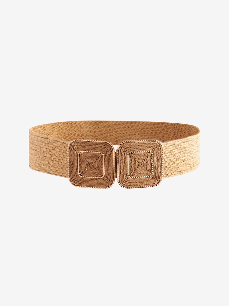 Natural Square Buckle Wide Raffia Belt - Image 3 of 4